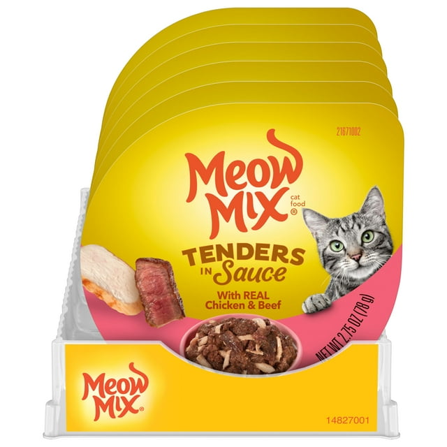 Meow Mix Tenders in Sauce Wet Cat Food with Real Chicken & Beef, 2.75