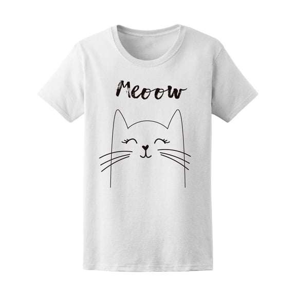 Meow Outline Cat T-Shirt Women -Image by Shutterstock, Female Large