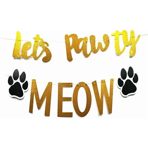 Meow Let's Pawty Banner Decorations Pet Cat Birthday Party Decorations Cat Birthday Party Garland Decorations for Pet Theme Party Shower Favor Bunting Supplies Pre-Strung