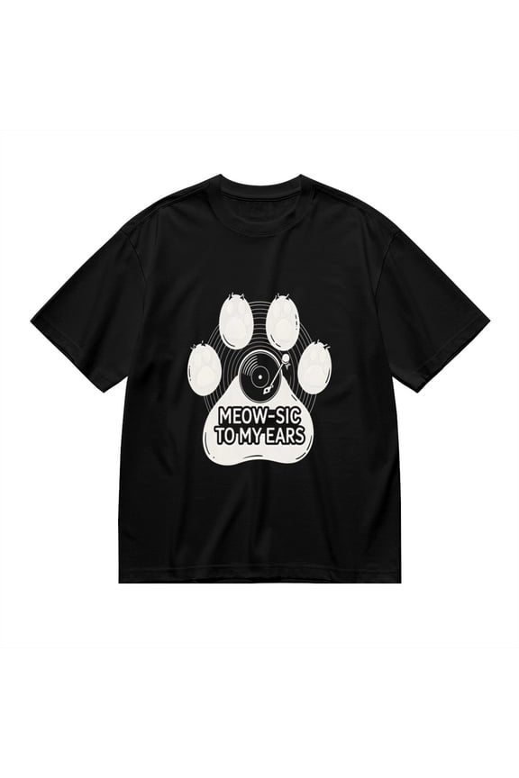 Meow-Sic To My Ears, Cat Print, T Shirt for Men, Vintage Graphic Tees Men, 23806753,S