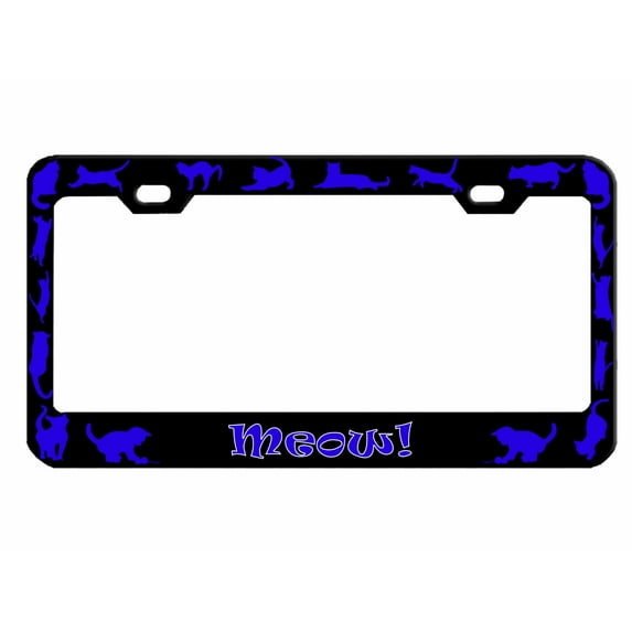 Meow! Style Heavy Duty Cat Lovers Metal License Plate Frame Personalised/Car Accessories Car Tag Holder Cover (Black/line Blue)