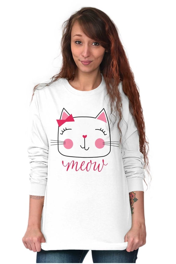 Meow Sweet Kitty Cat Lady Cute Women's Long Sleeve T Shirt Brisco Brands S
