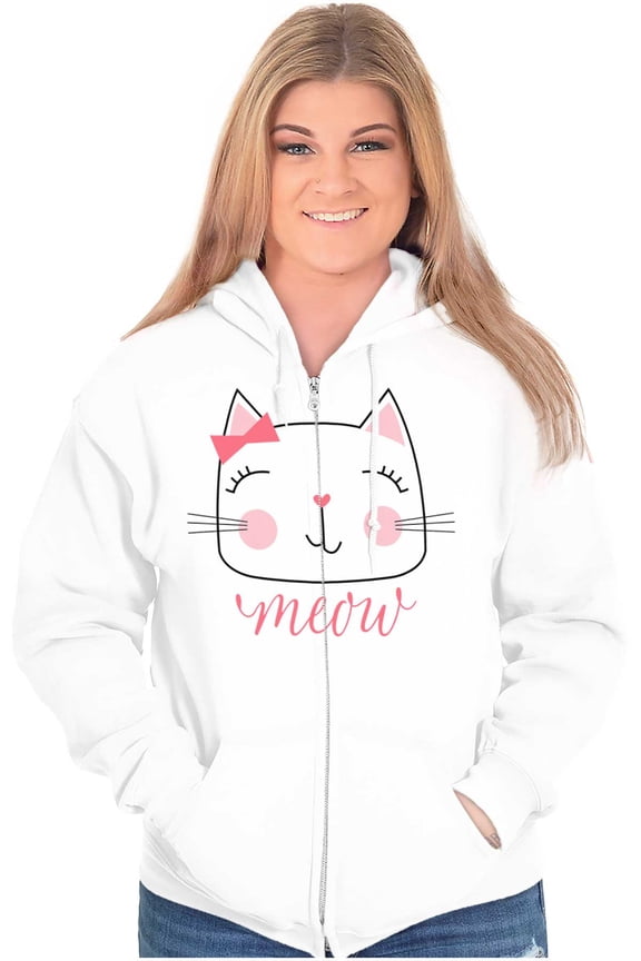 Meow Sweet Kitty Cat Lady Cute Zip Hoodie Sweatshirt Women Brisco Brands L
