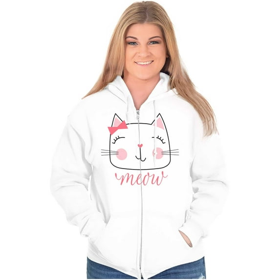 Meow Sweet Kitty Cat Lady Cute Zip Hoodie Sweatshirt Women Brisco Brands X