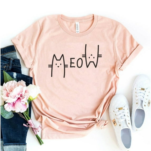 Meow T-shirt Cat Lover Shirt Cute Gift Kitty Tee Animal Top Mom Shirts Pet Women's Mama For Funny