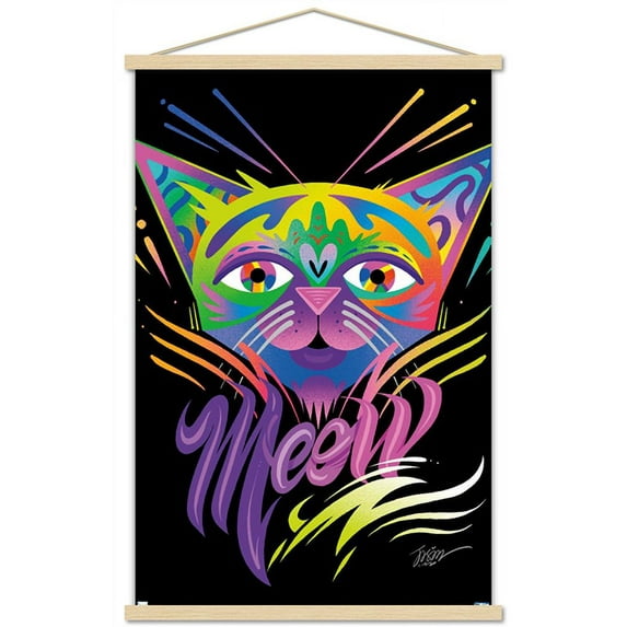 Meow Wall Poster with Wooden Magnetic Frame, 22.375" x 34"