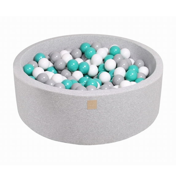 MeowBaby Round 35 x 11.5 Inch Baby Foam Ball Pit, Turquoise and Gray