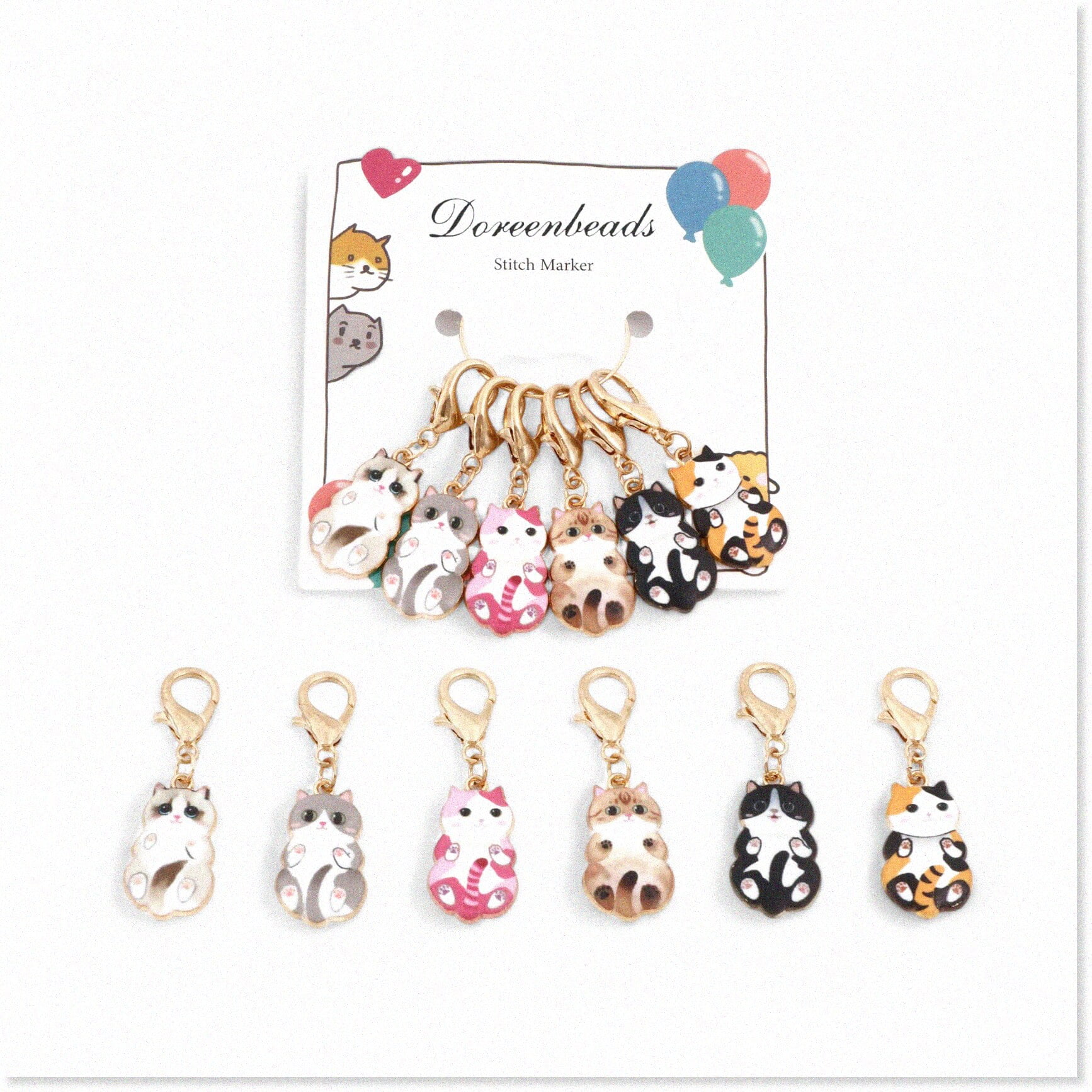 MeowMarkers 6Pcs Cat Stitch Marker Charms for Crocheting and Knitting