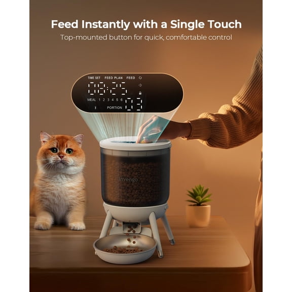 MeowServe B10 Automatic  Feeder, 3L Timed Pet Feeder with One-Touch Top Button Feeding, Dual Power, Anti-Bug Design, Visible Hopper, Up to 6 Meals Daily for Cats and Small Dogs