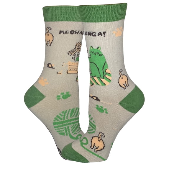 "Meowabunga!" Anydaze Womens Crew Socks, with Soft Combed Cotton and Smooth Seamless Toe