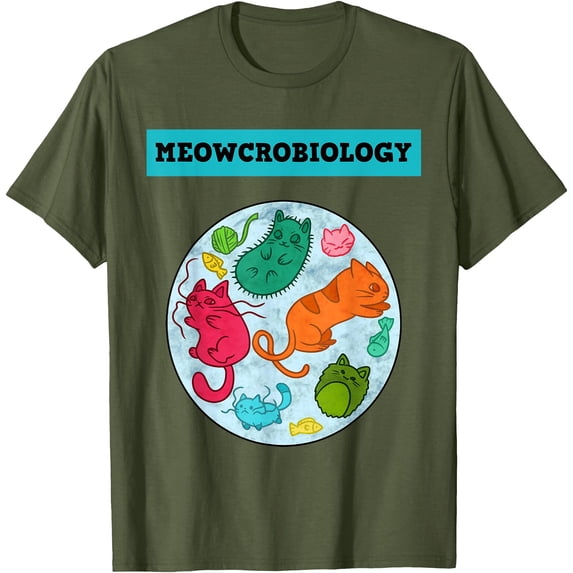 Meowcrobiology Cat Science Unisex T-Shirt for Men Women Kids Toddler,Military Green Color,Size YS
