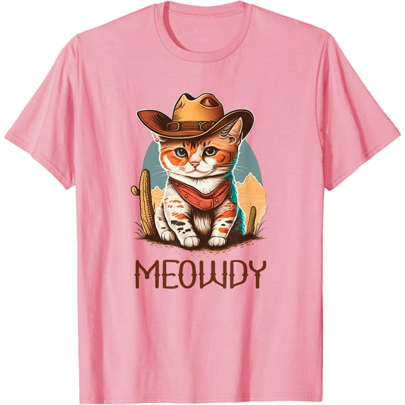 Meowdy Cat Funny Howdy Meme Western Cowboy Kitten Unisex T-Shirt for Men Women Kids Toddler,Light Pink Color,Size YXL