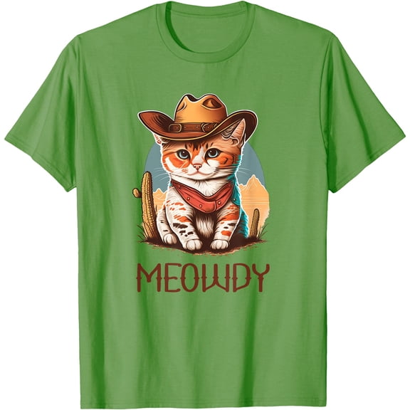 Meowdy Cat Funny Howdy Meme Western Cowboy Kitten Unisex T-Shirt for Men Women Kids Toddler,Lime Color,Size 4XL