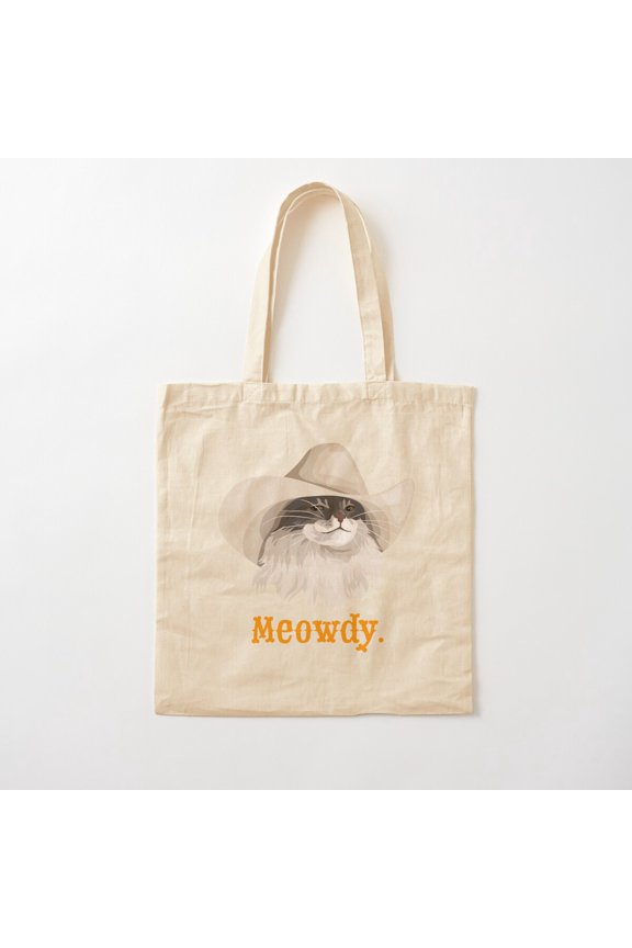 Meowdy Cat Wearing A Cowboy Hat Meme Canvas Tote Bags, Reusable Shopping Bag