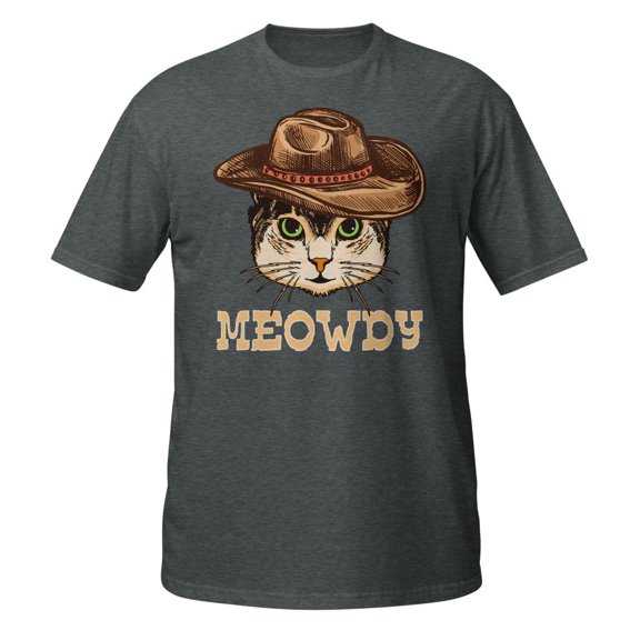 Meowdy Funny Blend Between Meow and Howdy Cowboy Cat Graphic T-Shirt (Dark Heather, XL)