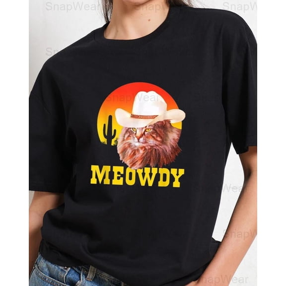 Meowdy Funny Country Music Cat Cowboy Hat Vintage Western Kids Cute T-Shirt Unisex, up to 5XL