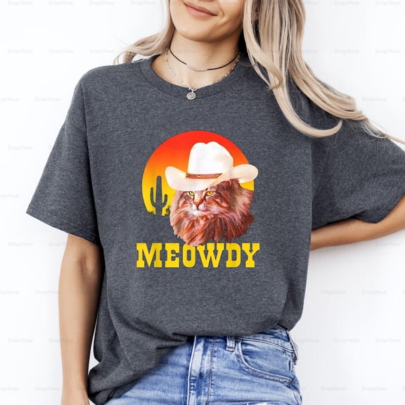 Meowdy Funny Country Music Cat Cowboy Hat Vintage Western Kids Cute T-Shirt Unisex, up to 5XL