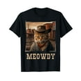 thumbnail image 1 of Meowdy Funny Howdy Meme Cat portrait Western Cowboy Kitten T-Shirt Black Tee, 1 of 5