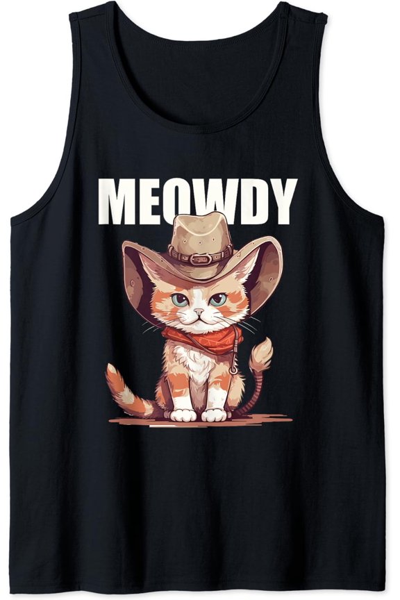 Meowdy Mashup Between Meow And Howdy Cat Lover Tank Top Size S-3XL