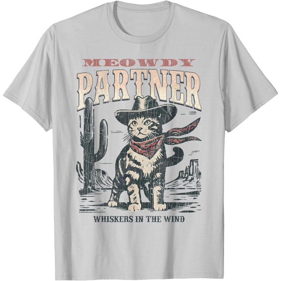 Meowdy Partner Cowboy Cat Vintage Unisex T-Shirt for Men Women Kids Toddler,Ice Grey Color,Size XL