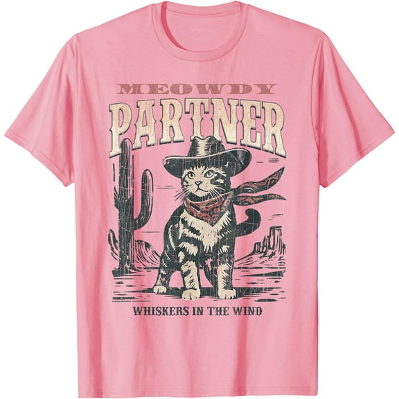Meowdy Partner Cowboy Cat Vintage Unisex T-Shirt for Men Women Kids Toddler,Light Pink Color,Size 3T