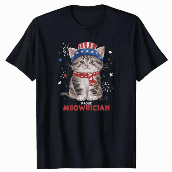 Meowica American Flag Cat T-Shirt USA Independence Tee Gift