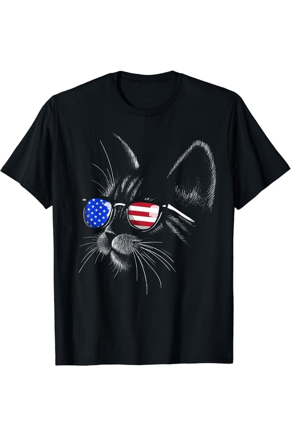Meowica Cat American Flag Kitty July Design T-Shirt