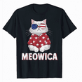thumbnail image 1 of Meowica Cat Mullet American Flag Patriotic 4th of July Cool T-Shirt, 1 of 5