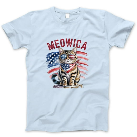 Meowica Cat T-Shirt – Funny Patriotic 4th of July Kitty Tee with American Flag Sunglasses – USA Independence Day Shirt for Cat Moms, Dads, Women, Men & Animal Lovers