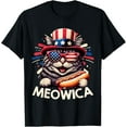 thumbnail image 1 of Meowica Hug Hotdog 4th of July Patriotic Cat American Flag 4th of July T-shirt, 1 of 2