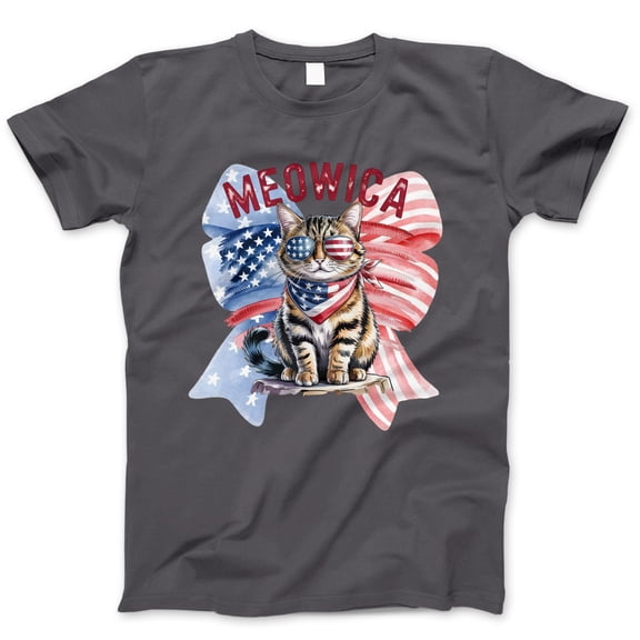 Meowica Patriotic Cat T-Shirt – Funny 4th of July Kitty Tee with American Flag & Sunglasses – Independence Day Shirt for Cat Lovers, Women, Men & Animal Fans