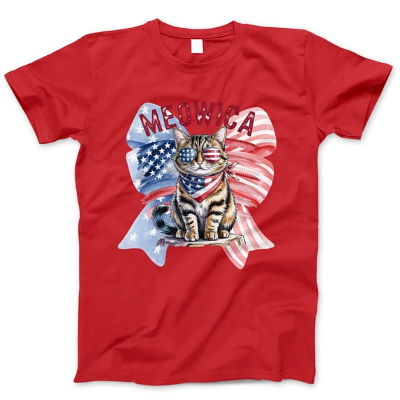 Meowica Patriotic Cat T-Shirt – Funny 4th of July Kitty Tee with American Flag & Sunglasses – Independence Day Shirt for Cat Lovers, Women, Men & Animal Fans
