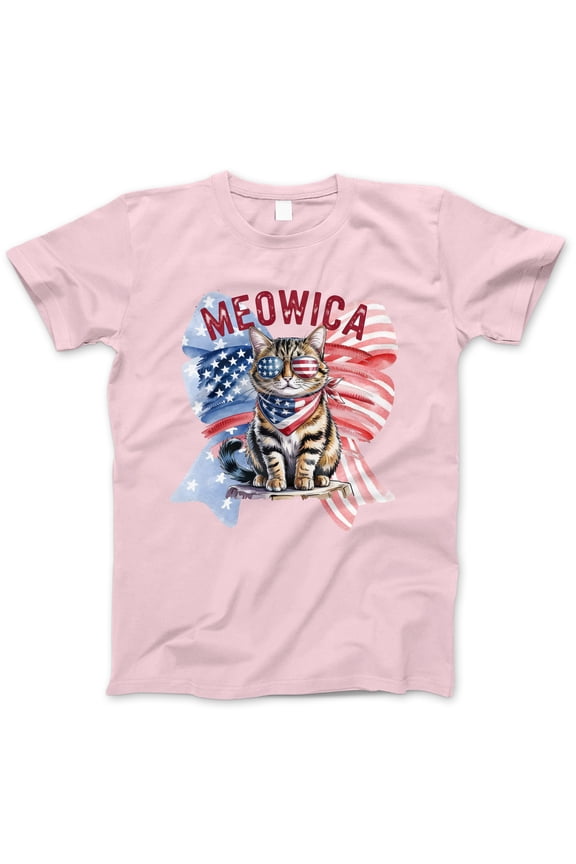 Meowica Patriotic Cat T-Shirt – Funny 4th of July Kitty Tee with American Flag & Sunglasses – Independence Day Shirt for Cat Lovers, Women, Men & Animal Fans