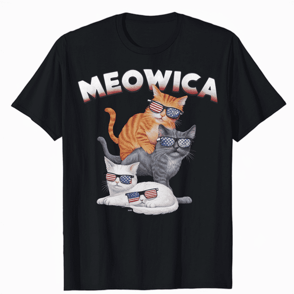 Meowica Patriotic Cat T-Shirt Funny 4th of July Kitty Tee