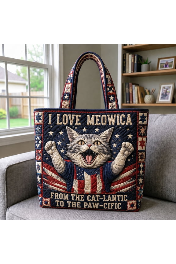 Meowica Pride Quilted Tote Bag, Large Shoulder Bag for Shopping, Travel and Daily Essentials