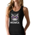 thumbnail image 1 of Meowica Women's Racerback Tank Top - Patriotic USA Cat Graphic Tee - Perfect 4th of July Celebration Apparel - Ideal Gift for Cat Lovers and Patriotic Enthusiasts - Small Black, 1 of 6