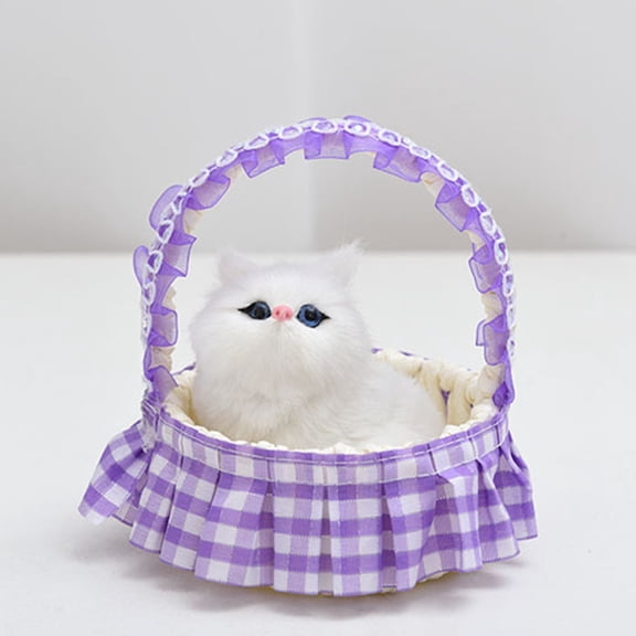 Meowing Cat in Lace Basket Toy - Sleeping Kitty Plush with Sound, Cute Mini Stuffed Animal for Kids and Party Decor – One Size (5.1 x 3.9 x 3.9 Inches)