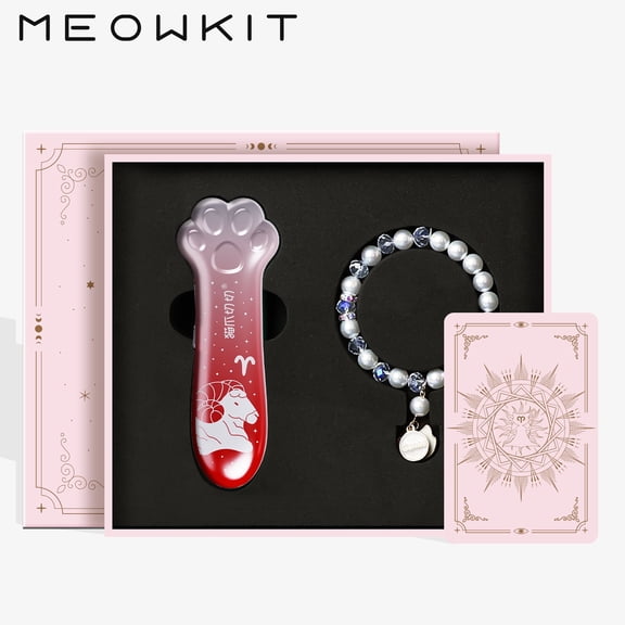 Meowkit Cute Cat Paw Box Cutter, Package Opener Knife, Upgraded Zodiac Series with All-Metal Construction, Gift-Ready Box, Bracelet,Aries