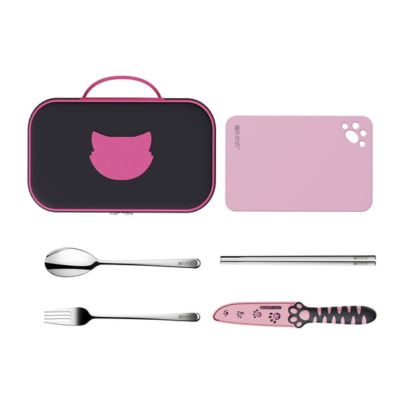 Meowkit Outdoor Cutlery Set with Bag, 6-Piece Portable Camping Cooking Kit with Knife, Cutting Board, Flatware