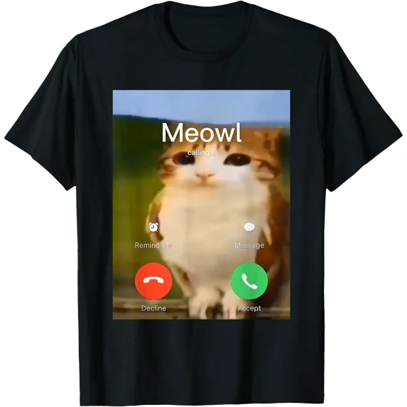 Meowl Calling Remind Message Accept Phone Call Cat Owl T-Shirt ...