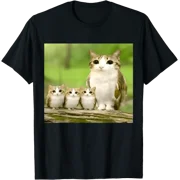 Meowl Mom with Babies meolws Funny cat owl Cute brainrot T-Shirt
