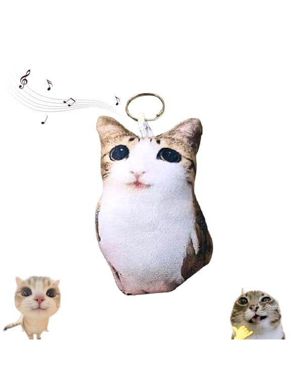 Meowl Plush Voice-Playing Charm,Meowl Keychain with Squeeze Sound,Cute Cat Plush Keychain,Fidget Stress Relief Decor