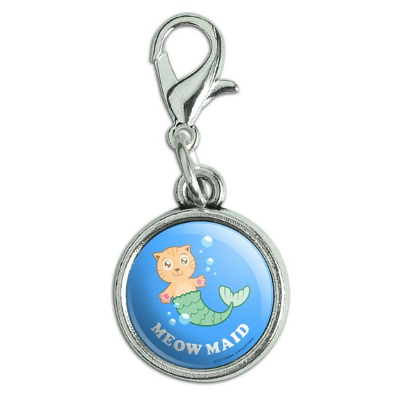 Meowmaid Cat Mermaid Funny Humor Antiqued Bracelet Pendant Zipper Pull Charm with Lobster Clasp