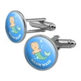 thumbnail image 1 of Meowmaid Cat Mermaid Funny Humor Round Cufflink Set Silver Color, 1 of 6
