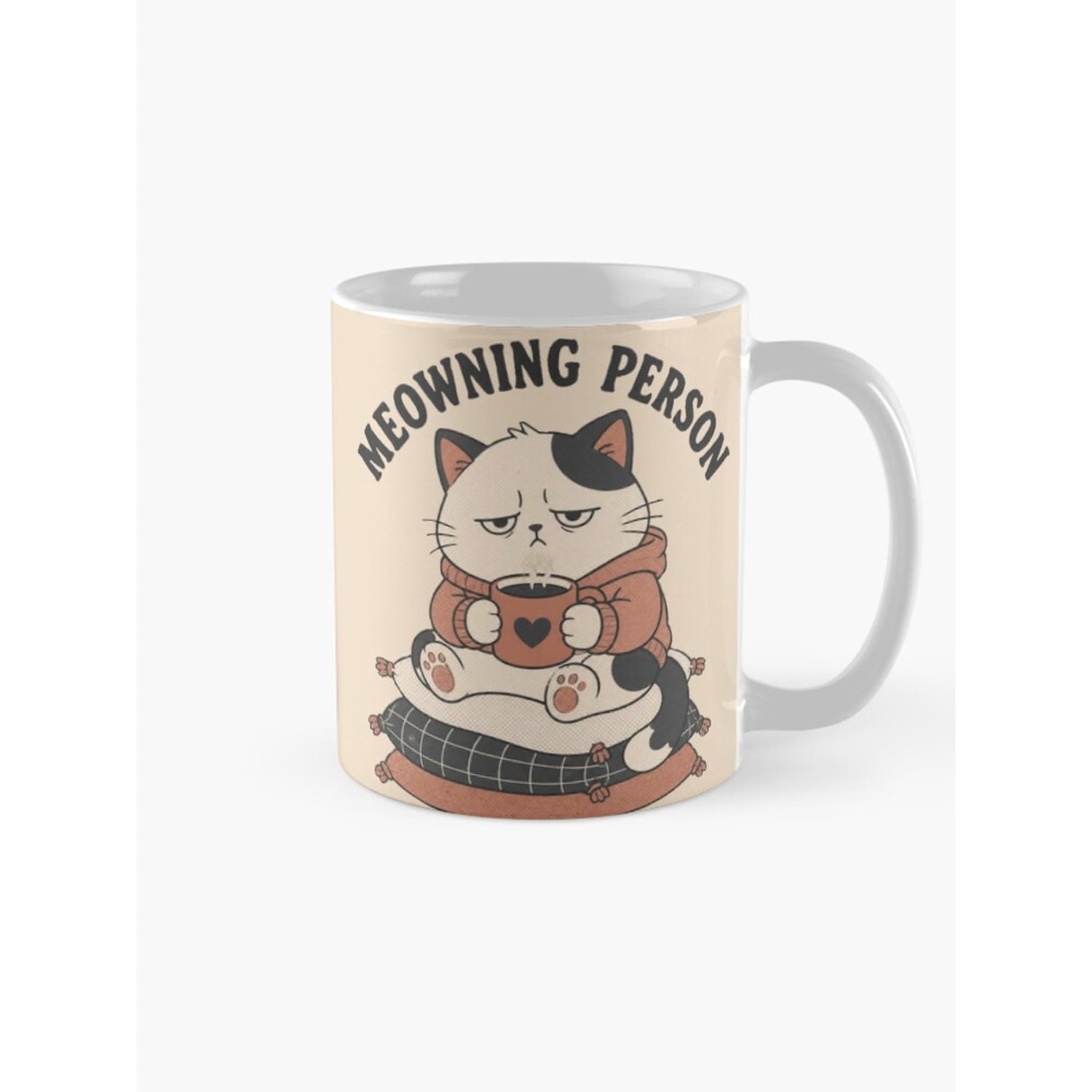 Rust Cartoon Man Meowning Person Grumpy Cat Cartoon 11oz Ceramic Mug, Cream, Charcoal ...