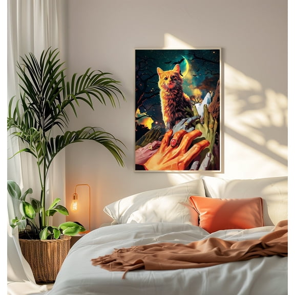 Meows Halloween Cat Collage Trippy Retro Wall Art, Stretched Canvas