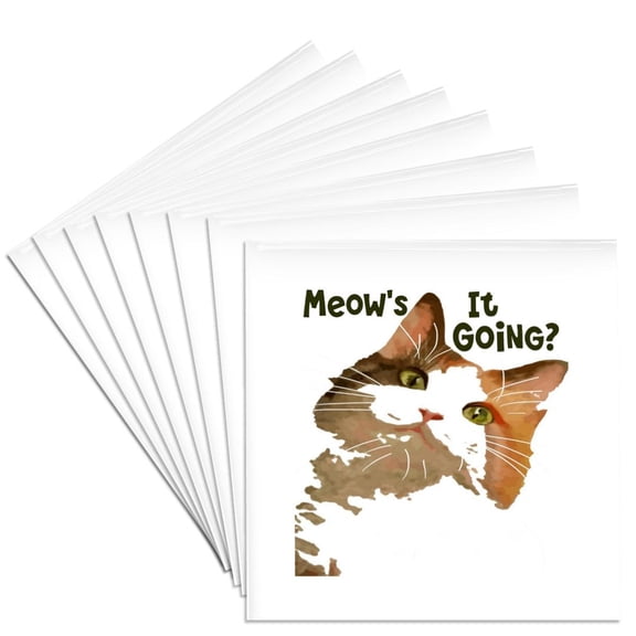 3drose, Meows It Going Fun Cat Meme Question, Set of 8 Ceramic Tile Coasters