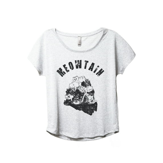 Meowtain DISC Women's Fashion Slouchy Dolman T-Shirt Tee Heather White Large