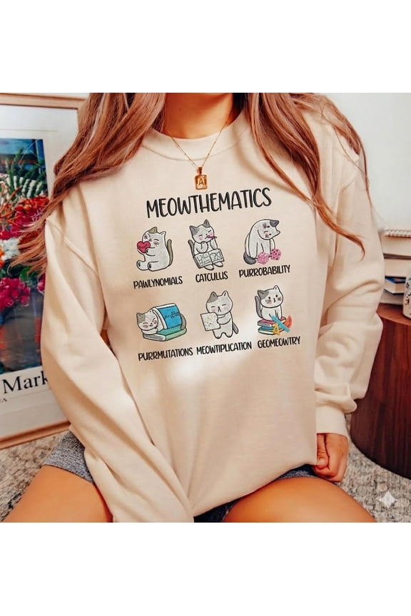 Meowthematics Sweatshirt, Embroidered Math Teacher Gift, Funny Cat Puns Crewneck, Catculus Geomeowtry Shirt, Cute Mathematics Sweater