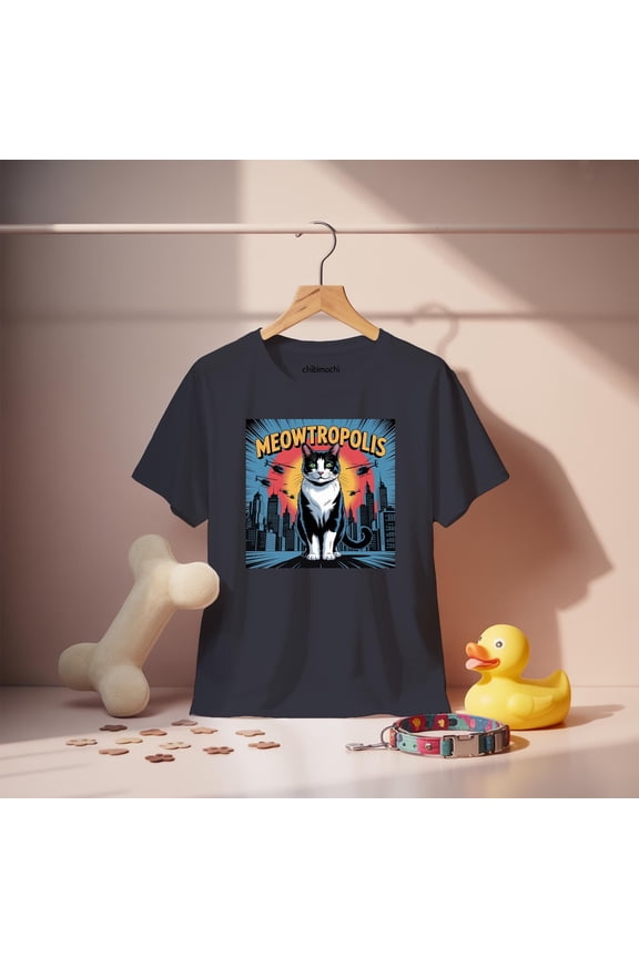 Meowtropolis Cat T-Shirt \u2013 Giant Kitty in City Graphic Tee, Funny Monster Cat Shirt, Retro Comic Style Gift for Cat Lovers